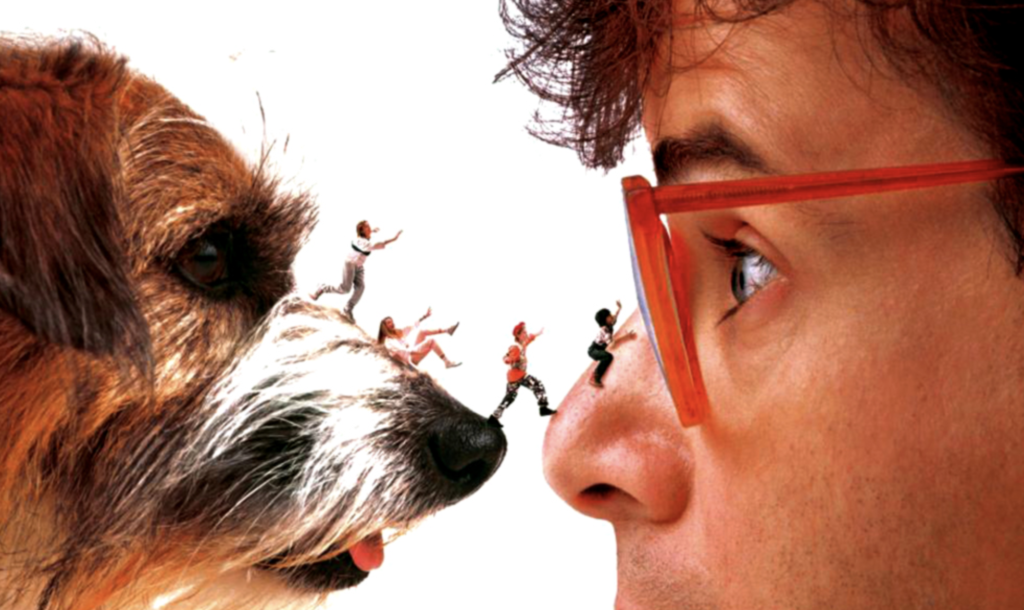 Centimeterstora barn går från hundens nos till pappans näsa